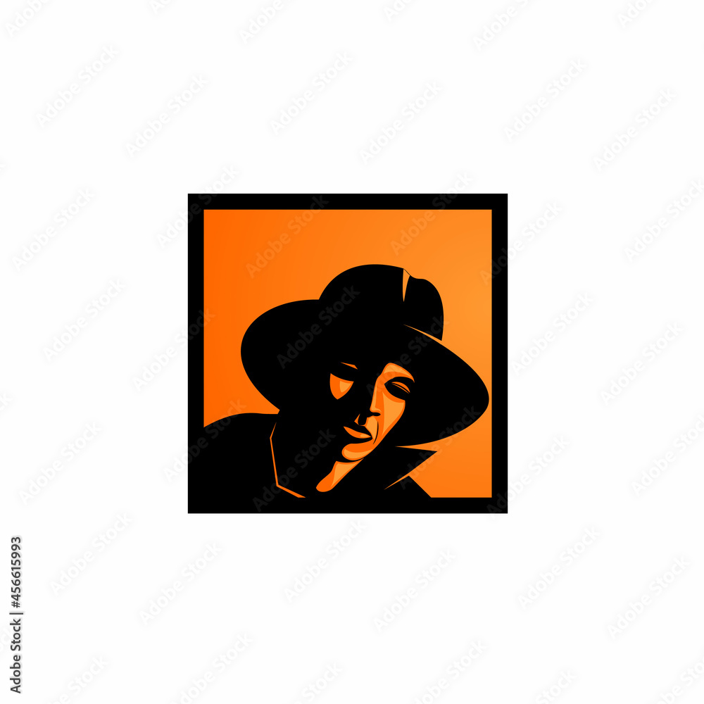 Cowboy head logo design inspiration with orange background