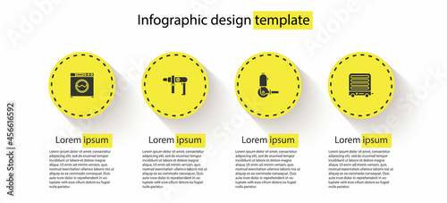 Set Washer, Electric drill machine, Angle grinder and heater. Business infographic template. Vector