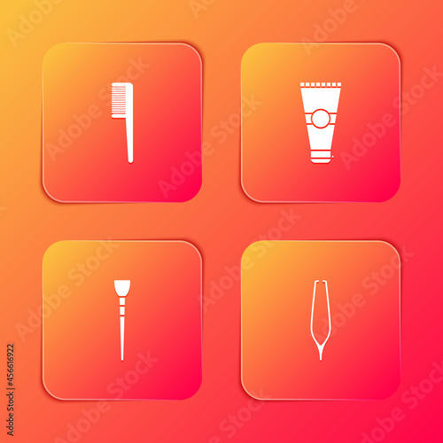 Set Hairbrush, Lotion cosmetic tube, Makeup and Eyebrow tweezers icon. Vector