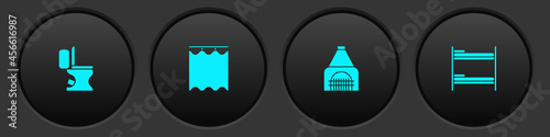 Set Toilet bowl, Curtains, Interior fireplace and Bunk bed icon. Vector