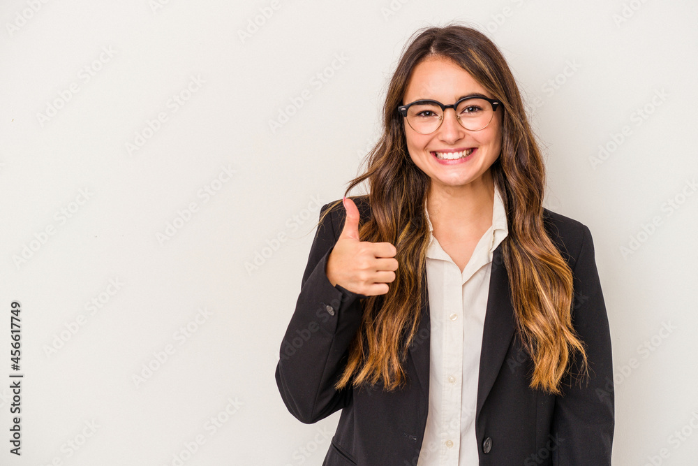 Young caucasian business woman isolated on white background smiling and raising thumb up Young caucasian business woman isolated on white background smiling and raising thumb up