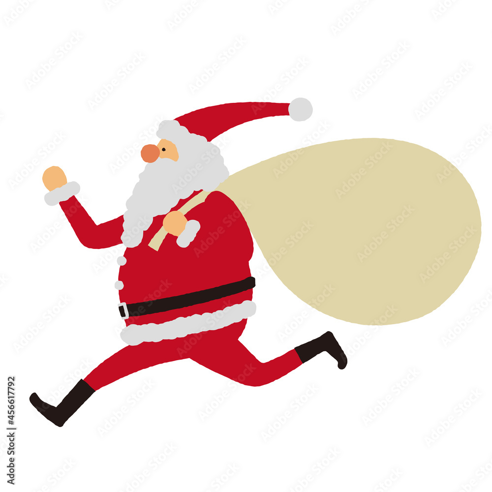サンタクロースのイラスト プレゼントの袋を背負って走るサンタ Stock Vektorgrafik Adobe Stock