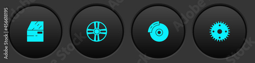 Set Car door, Alloy wheel, brake disk with caliper and Gear icon. Vector