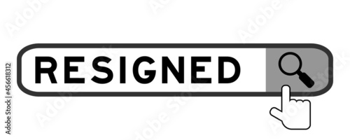 Search banner in word resigned with hand over magnifier icon on white background