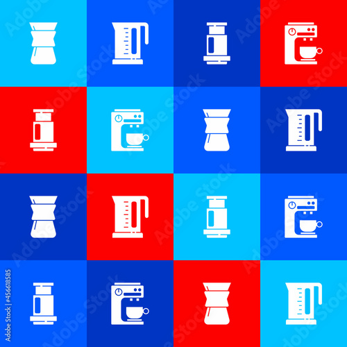 Set Pour over coffee maker, Electric kettle, Aeropress coffee and Coffee machine icon. Vector