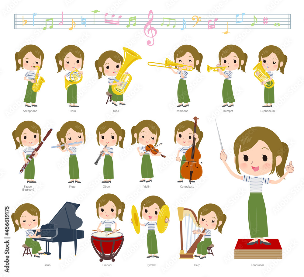 クラシック音楽演奏に関するカジュアルファッション女性のセット クラシック音楽演奏に関するカジュアルファッション女性のセット