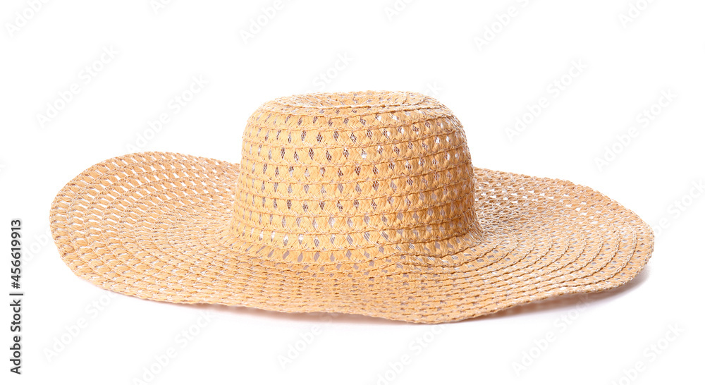 Stylish straw hat on white background Stylish straw hat on white background
