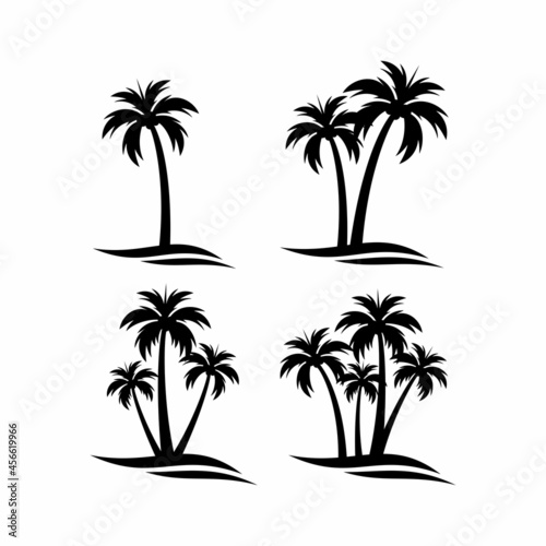 set of palm trees. palm vector. beach. palm logo. palm silhouette. sea. coconut trees. coconut trees vector