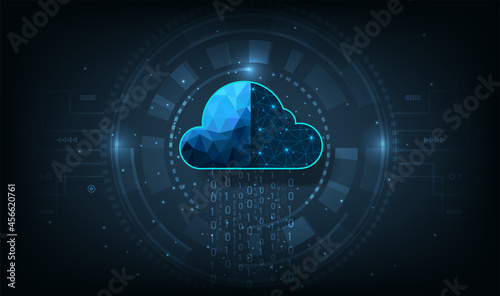 Cloud technology concept.Cloud storage with Data protected exchange Cloud computing, big data center, on dark blue background.Cloud Technology illustration.