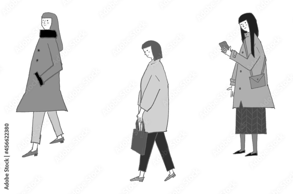 秋・冬服の女性たち