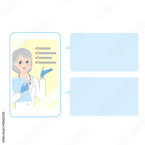 スマートフォンでオンライン診断を行う女性医師