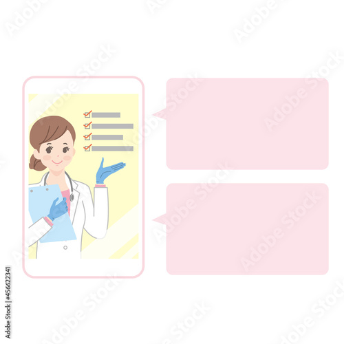 スマートフォンでオンライン診断を行う女性医師