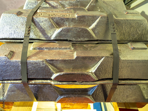 Aluminum ingots close-up. M...