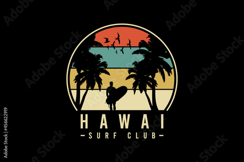 Hawaii surf club,t-shirt merchandise silhouette mockup typography