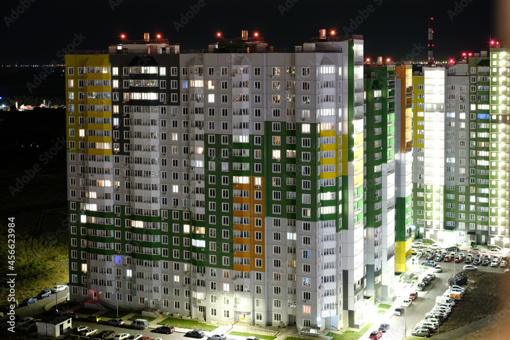 Night architecture. Modern buildings in a residential area Night architecture. Modern buildings in a residential area