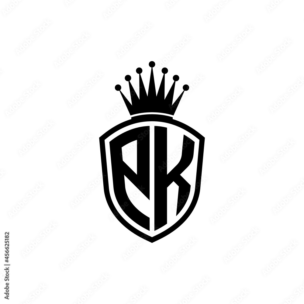 Monogram logo with shield and crown black simple PK - obrazy, fototapety, plakaty 