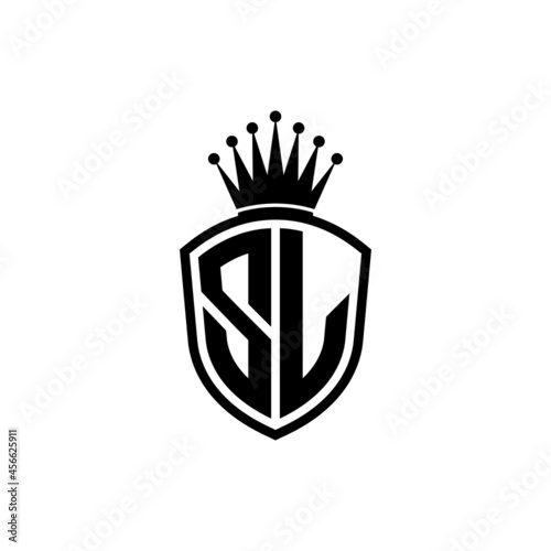 Monogram logo with shield and crown black simple SL