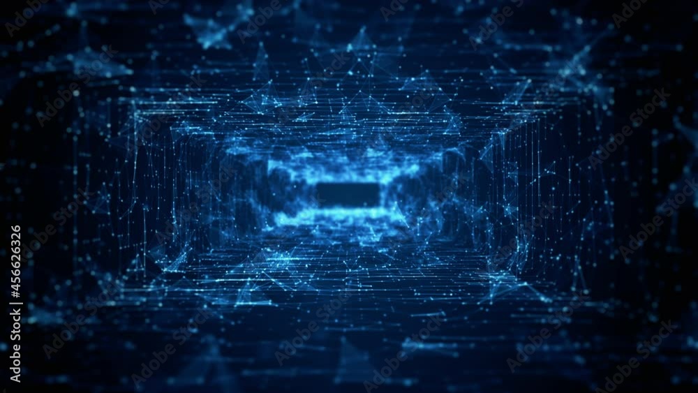 Tunnel Sci-Fi Digital Cyberspace, Digital Data Network and Blockchain Connections. Technology Digital Data Background Concept.
