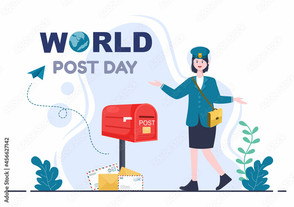 World Post Day Background Which is Celebrated on October 9 with Mail Box, Map, Bird or Letter for Greeting, Poster, Profile Photo. Vector Illustration