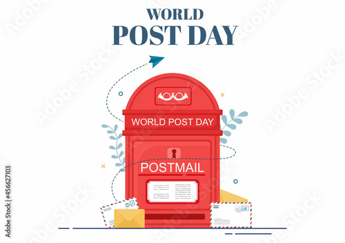 World Post Day Background Which is Celebrated on October 9 with Mail Box, Map, Bird or Letter for Greeting, Poster, Profile Photo. Vector Illustration