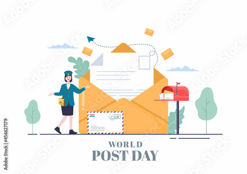 World Post Day Background Which is Celebrated on October 9 with Mail Box, Map, Bird or Letter for Greeting, Poster, Profile Photo. Vector Illustration