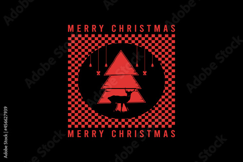 Merry christmas, silhouette cypress tree retro vintage design