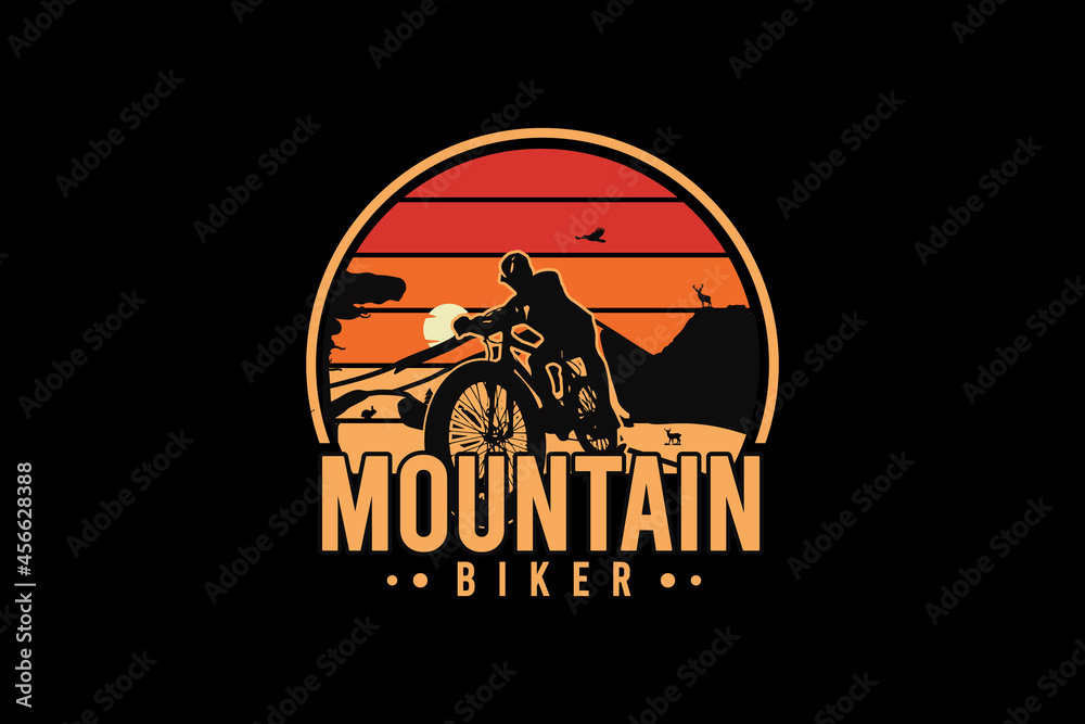 Mountain biker,retro vintage style hand drawing illustration