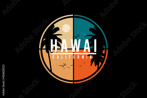 Hawaii california,retro vintage style hand drawing illustration