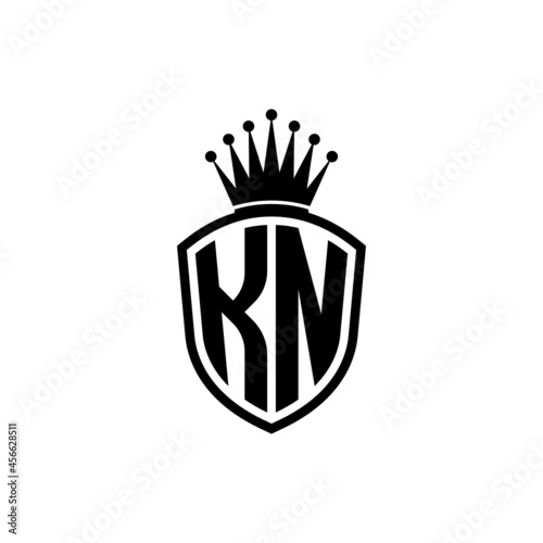 Monogram logo with shield and crown black simple KN