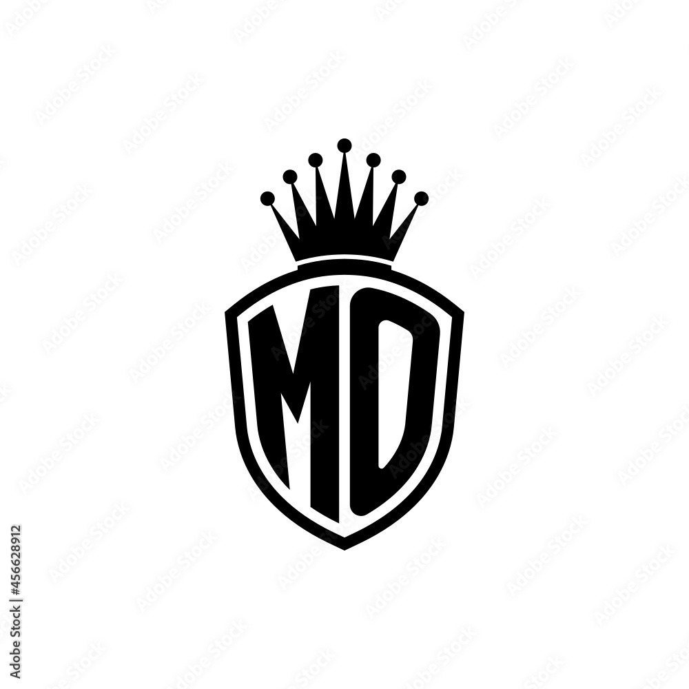 Monogram logo with shield and crown black simple MO Stock Vector ...