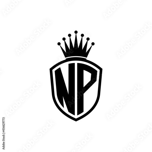 Monogram logo with shield and crown black simple NP