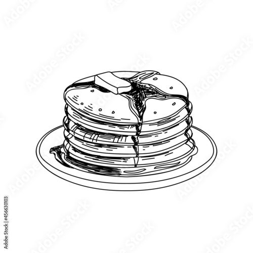 Pancakes hand drawn black and white vector illustration