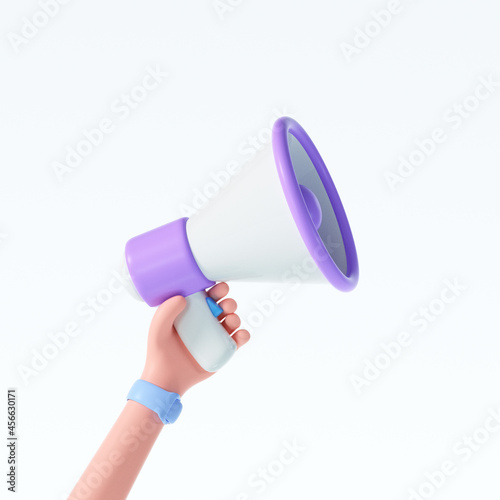 Fotografija 3D Cartoon hand holding megaphone on isolated white background with copy space