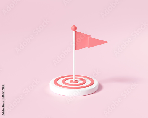 3D Flag in the middle of target. aimed at a goal, increase motivation, a way to achieve a goal concept. 3d render illustration photo