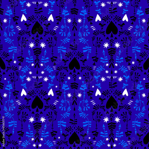 Abstract elegant seamless pattern with creative arrows and hearts in minimalism aesthetic, retro background.