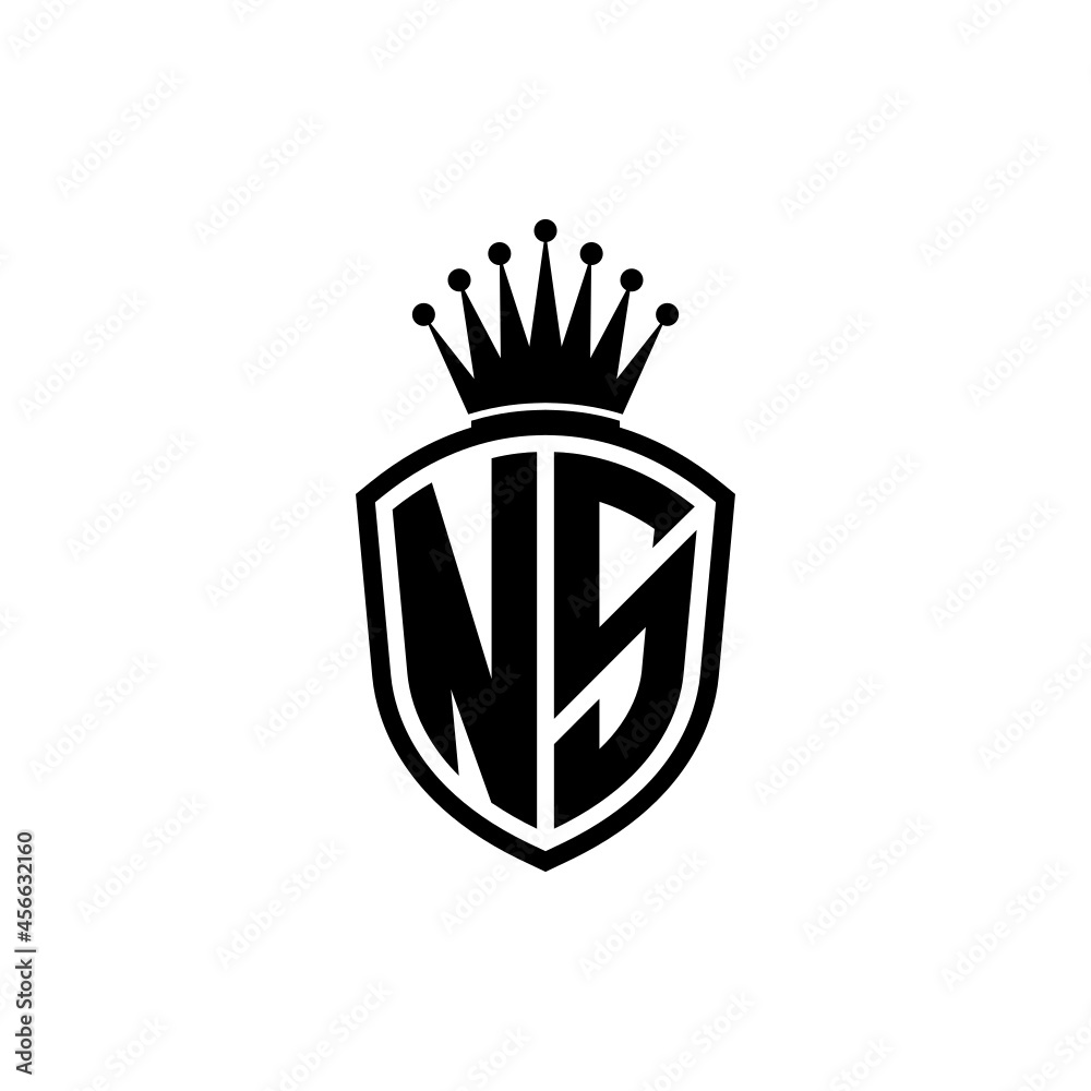 Monogram logo with shield and crown black simple NS Stock Vector ...