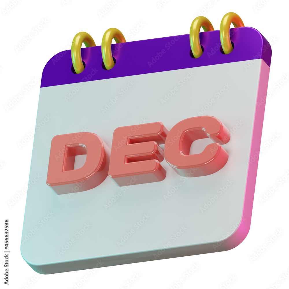 3D Render isolated symbol of calendar december months for daily reminder or planning 3D Render isolated symbol of calendar december months for daily reminder or planning