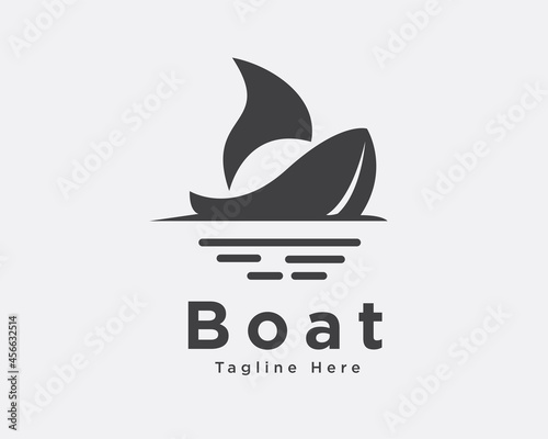 abstract boat sail ship black art logo template illustration