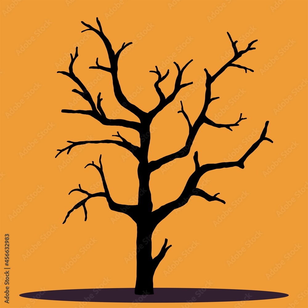 Simplicity halloween dead tree freehand drawing silhouette flat design.
