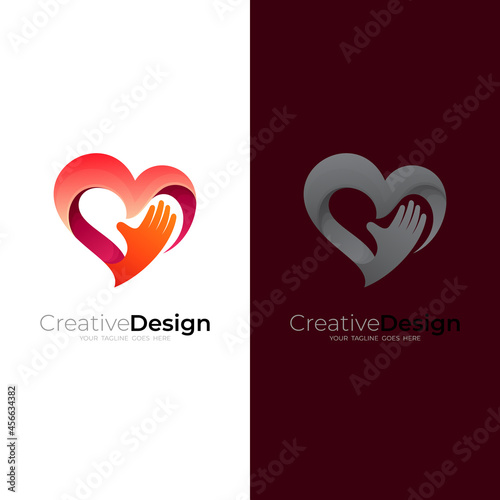 Charity logo with love design template, heart and hand logos