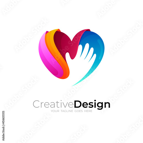 Charity logo with love design illustration  hand and heart logos