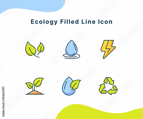 ecology filled line icon collection package white isolated background with modern flat cartoon style photo