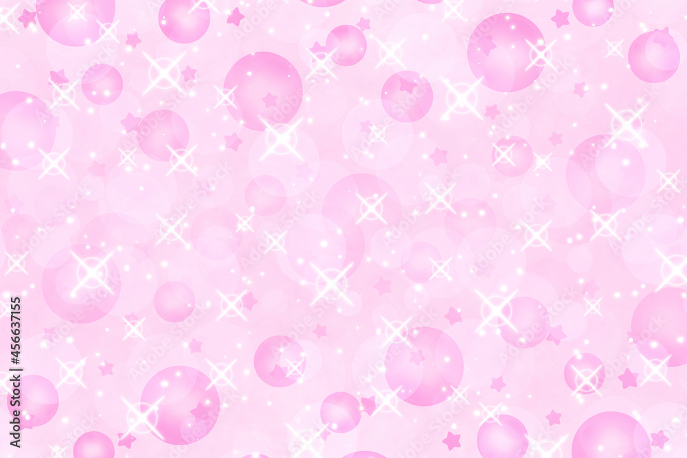 シャボン玉のキラキラ背景　長方形　ピンク