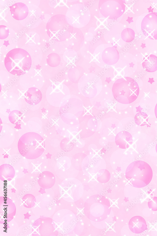 シャボン玉のキラキラ背景　長方形　縦　ピンク