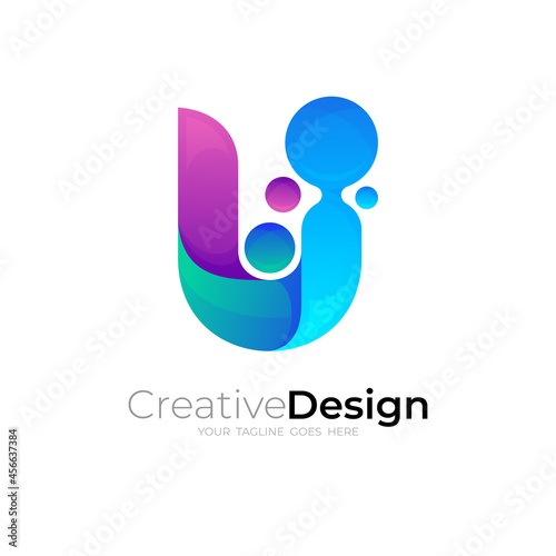 Abstract letter U logo and babble icon template, 3d colorful