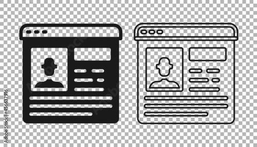 Black Resume icon isolated on transparent background. CV application. Searching professional staff. Analyzing personnel resume. Vector