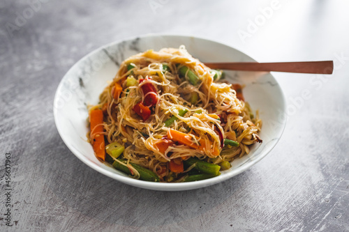 vegan asian stir fry with vermicelli noodles, healthy plant-based food