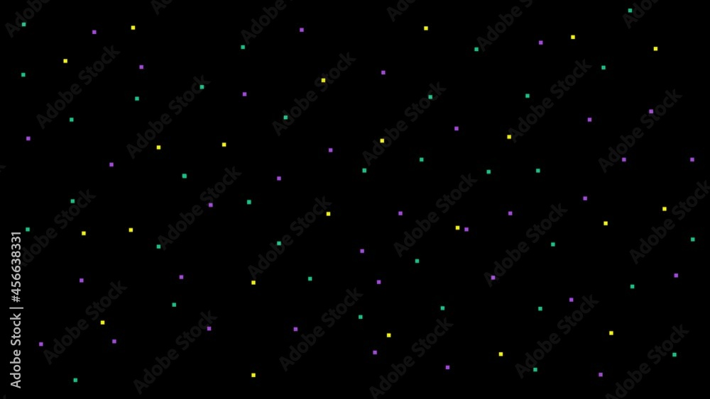 Minimalists style festive background with sparse pixels flickering in dark space
