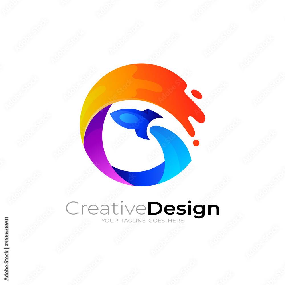 Rocket logo with colorful design template, 3d style Rocket logo with colorful design template, 3d style