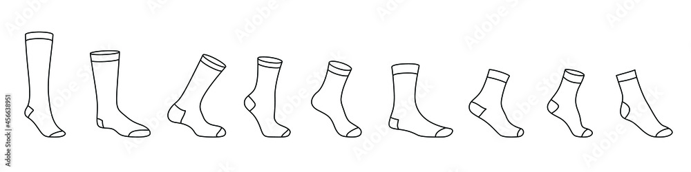 Socks icon. Set of black linear socks. Vector illustration. Stocking icon isolated.